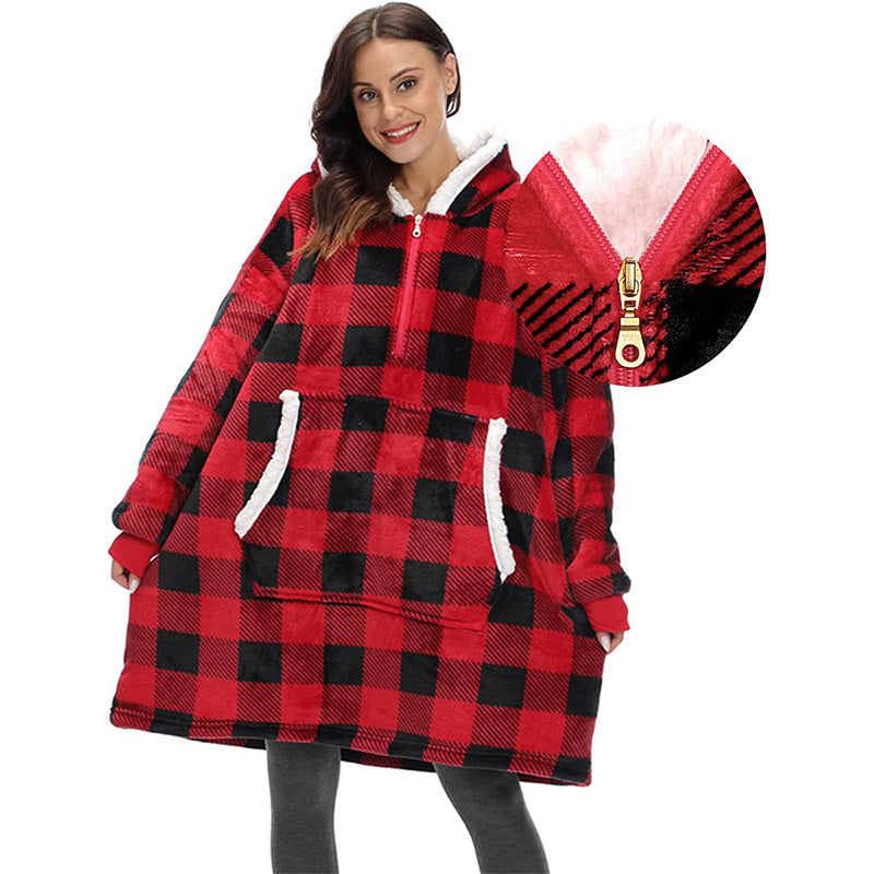 Unisex zippered hooded wearable blanket
