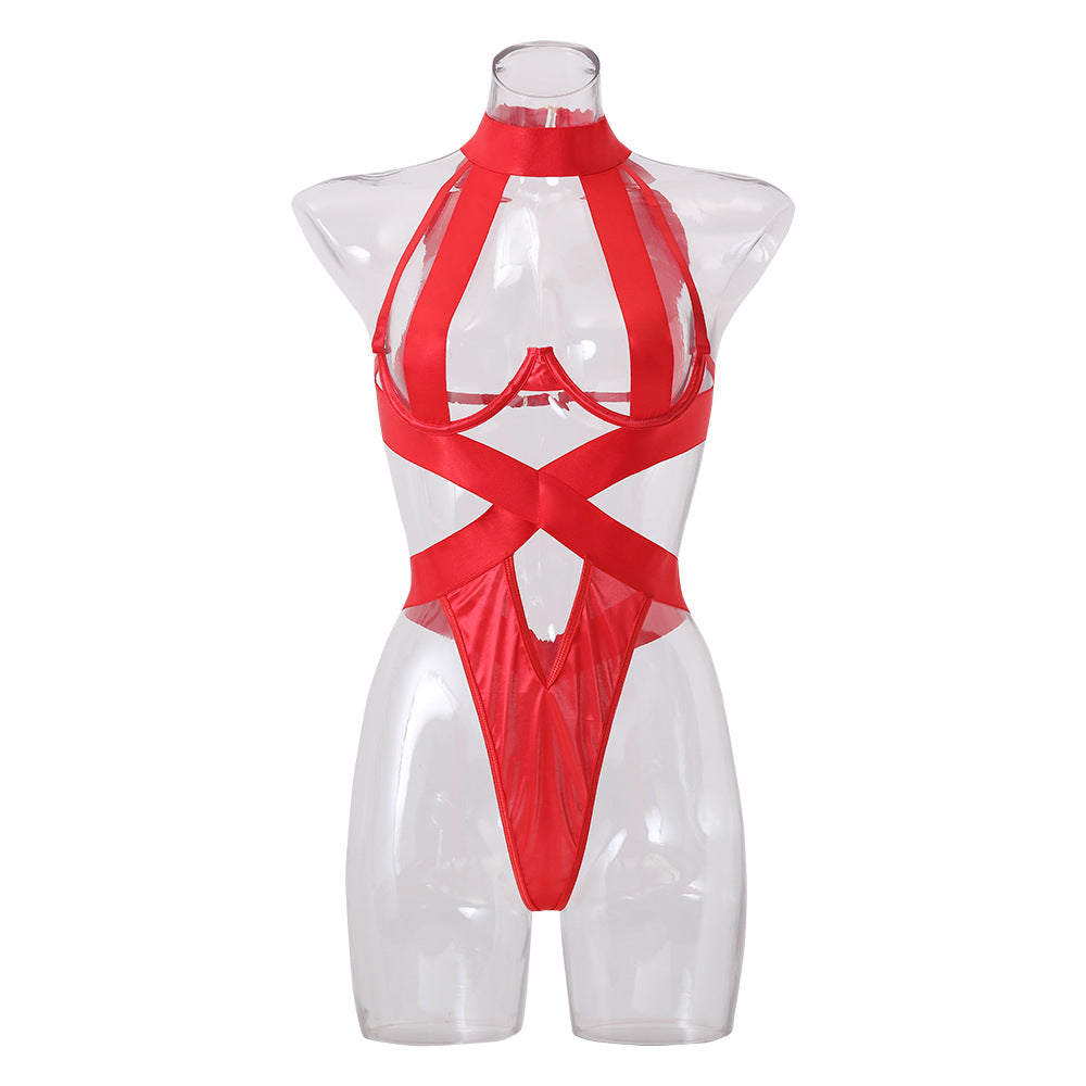 Women's red sexy nylon lingerie