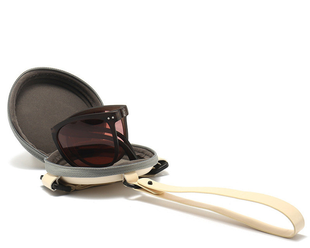 Women's pink light coffee foldable sunglasses