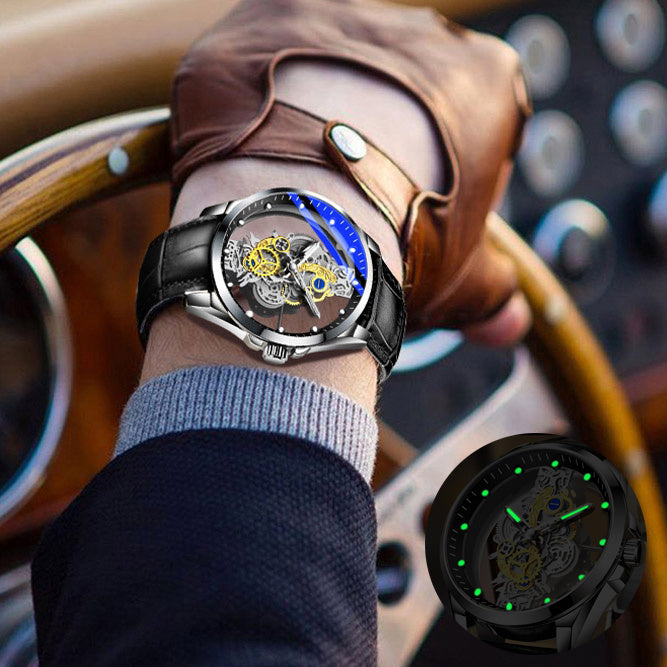 Alternate view: Men's gold skeleton watch