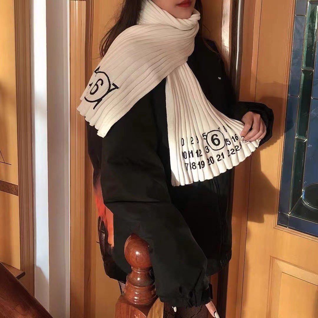 Unisex embroidered rib scarf