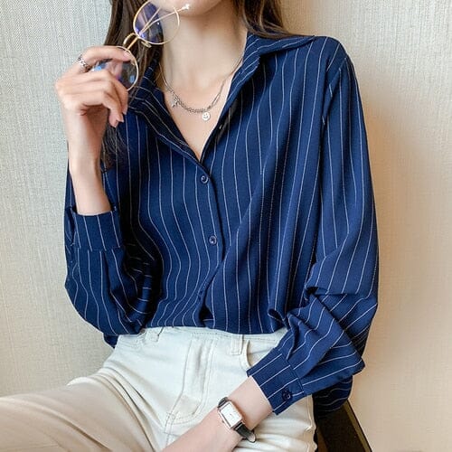 Women's blue long sleeve blouses
