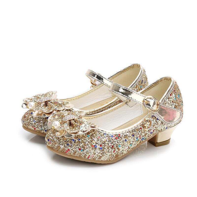 Girls gold butterfly knot shoes