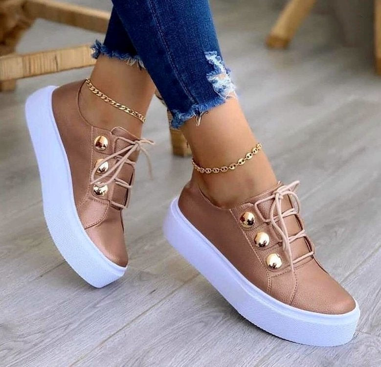 Women's rose gold rivet lace up sneakers