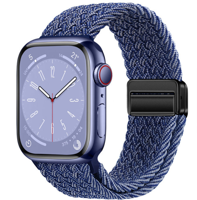 Unisex blue to white black button woven loop watch band
