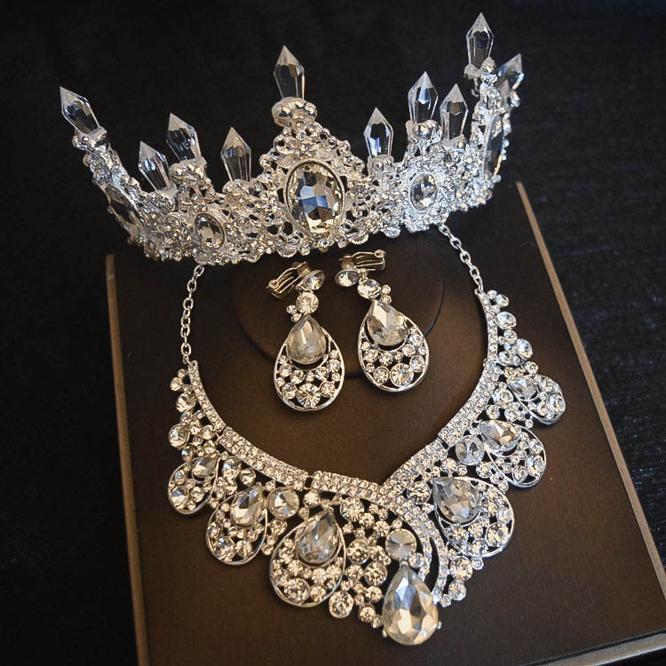 Women's bridal crown necklace earrings