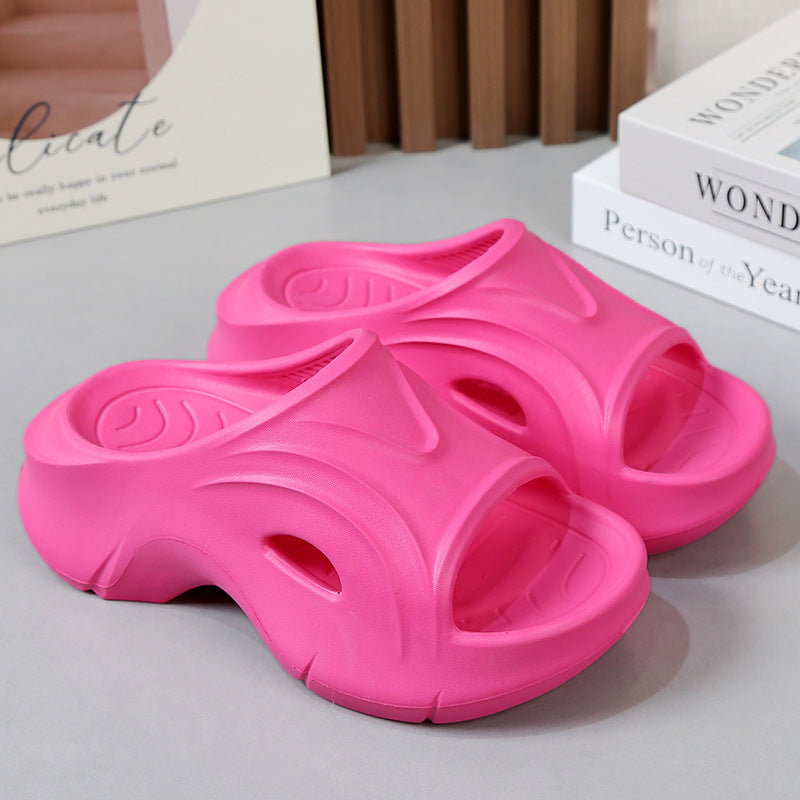 Women's rose red thick sole slippers
