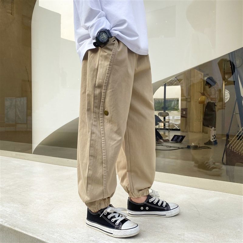 Boys khaki loose-fit overalls