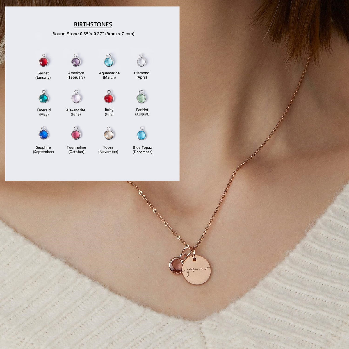Women's rose gold birthstone necklace