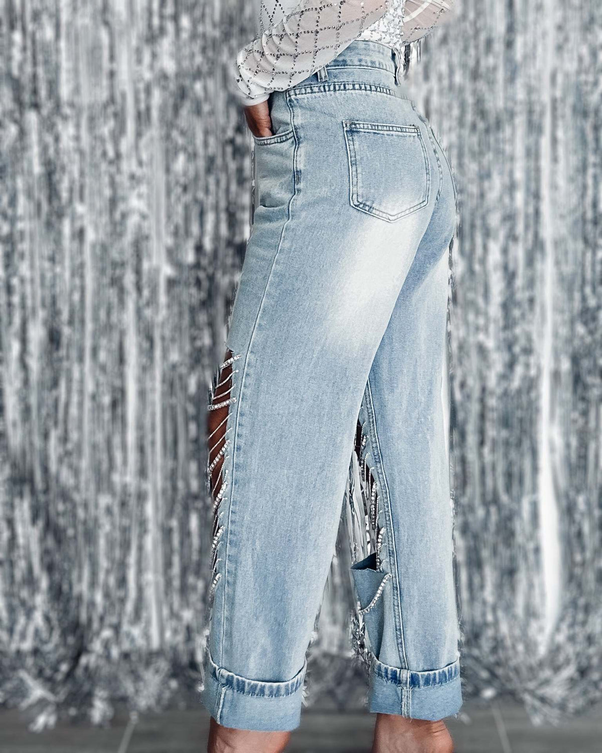 Alternate view: Women's chain ripped jeans