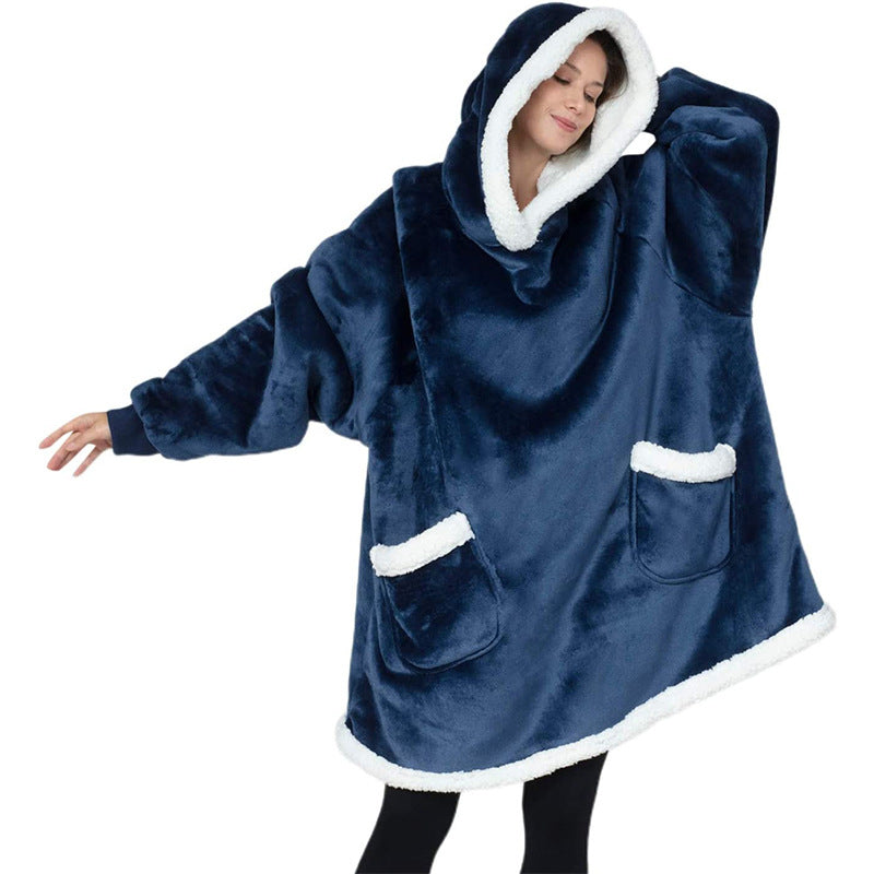 Unisex short navy blue tv hoodie blanket