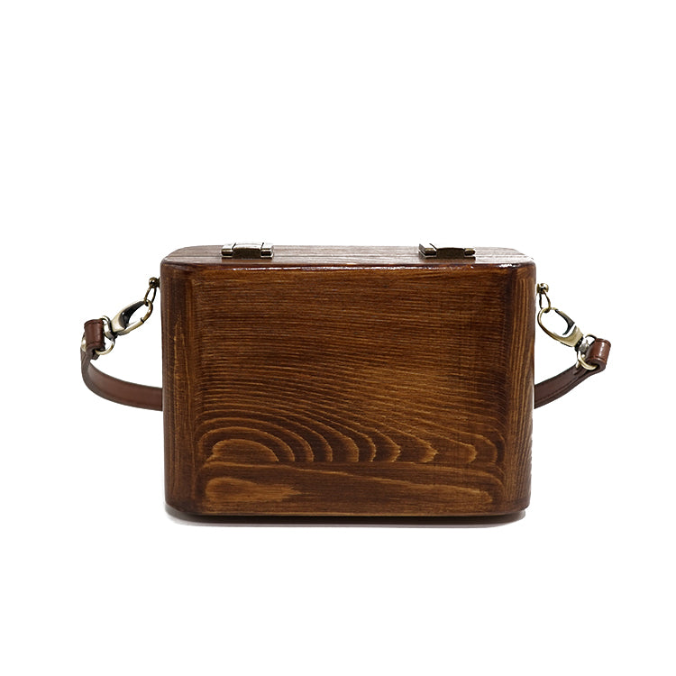 Unisex retro double button wooden buckle bag