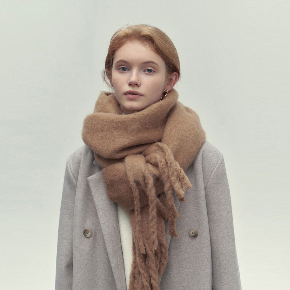 Women's camel tassel winter scarf