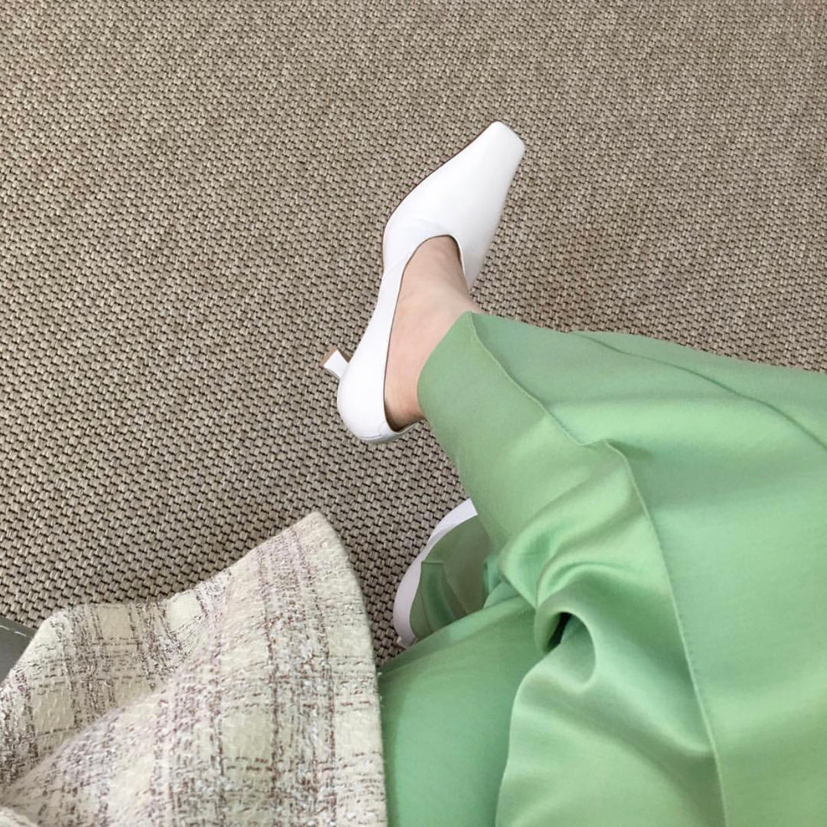 Women's white leather heels