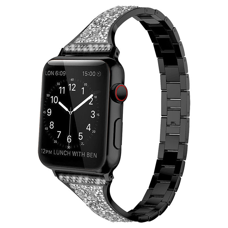 Unisex black three-bead watch band