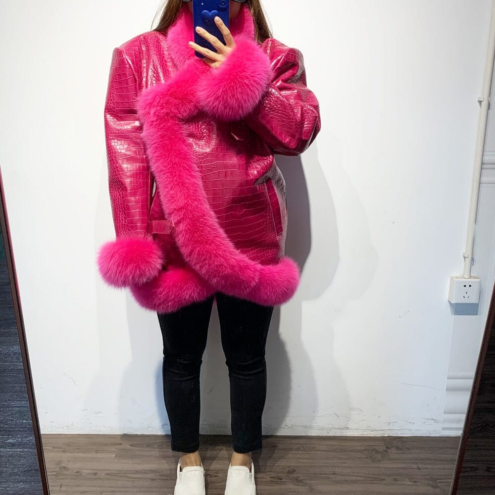 Women's pink leather jacket