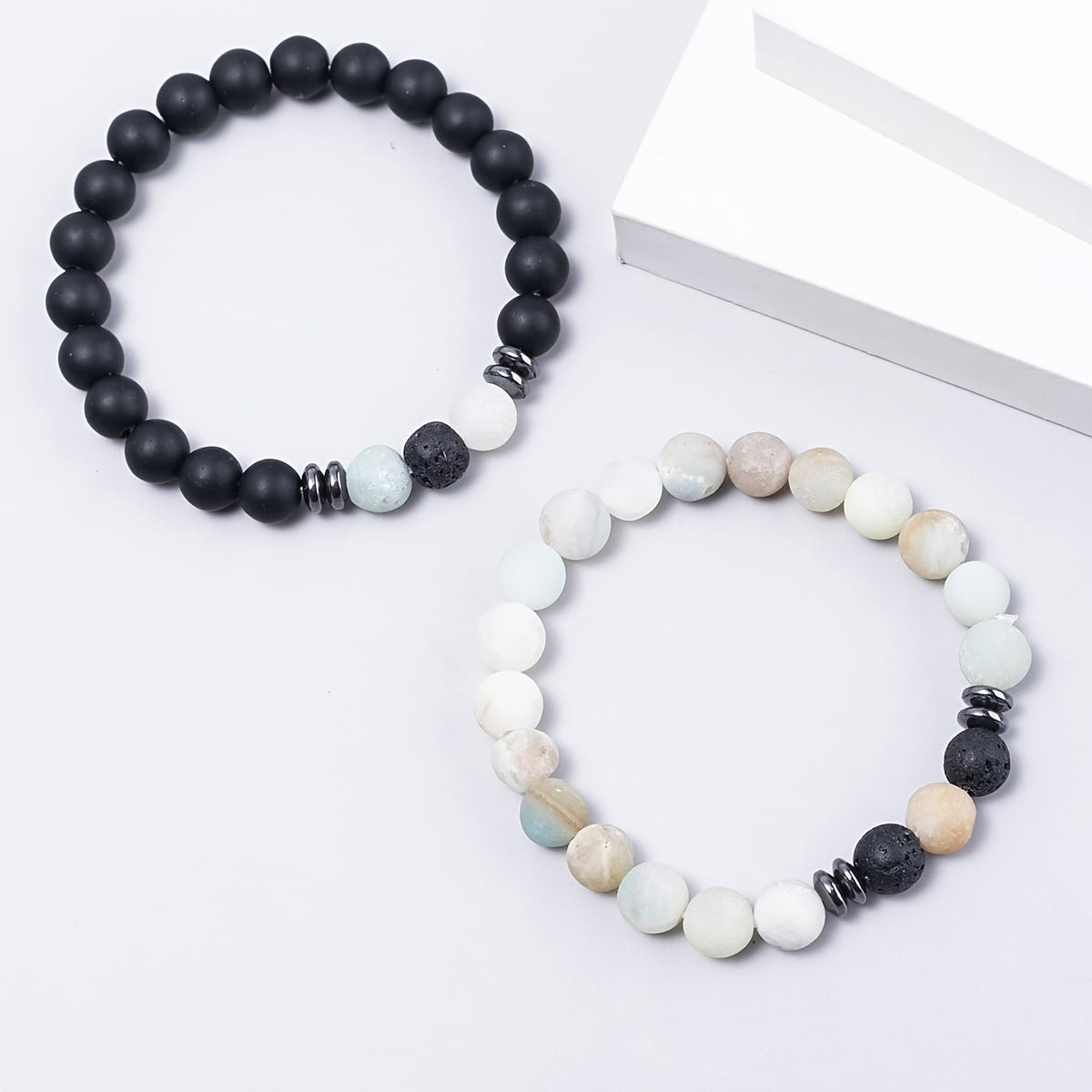Alternate view: Unisex volcanic rock bracelet set