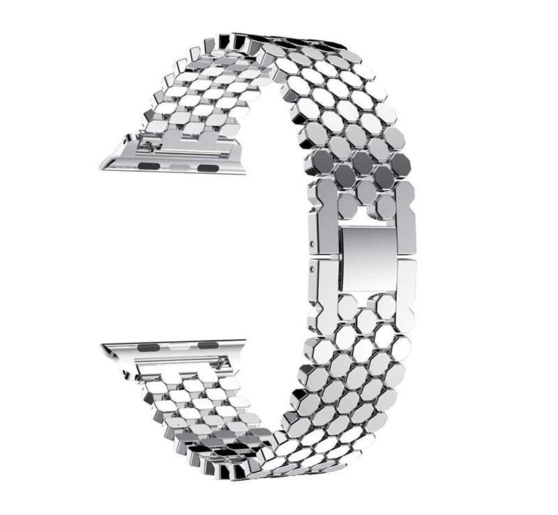 Unisex silver honeycomb watch strap