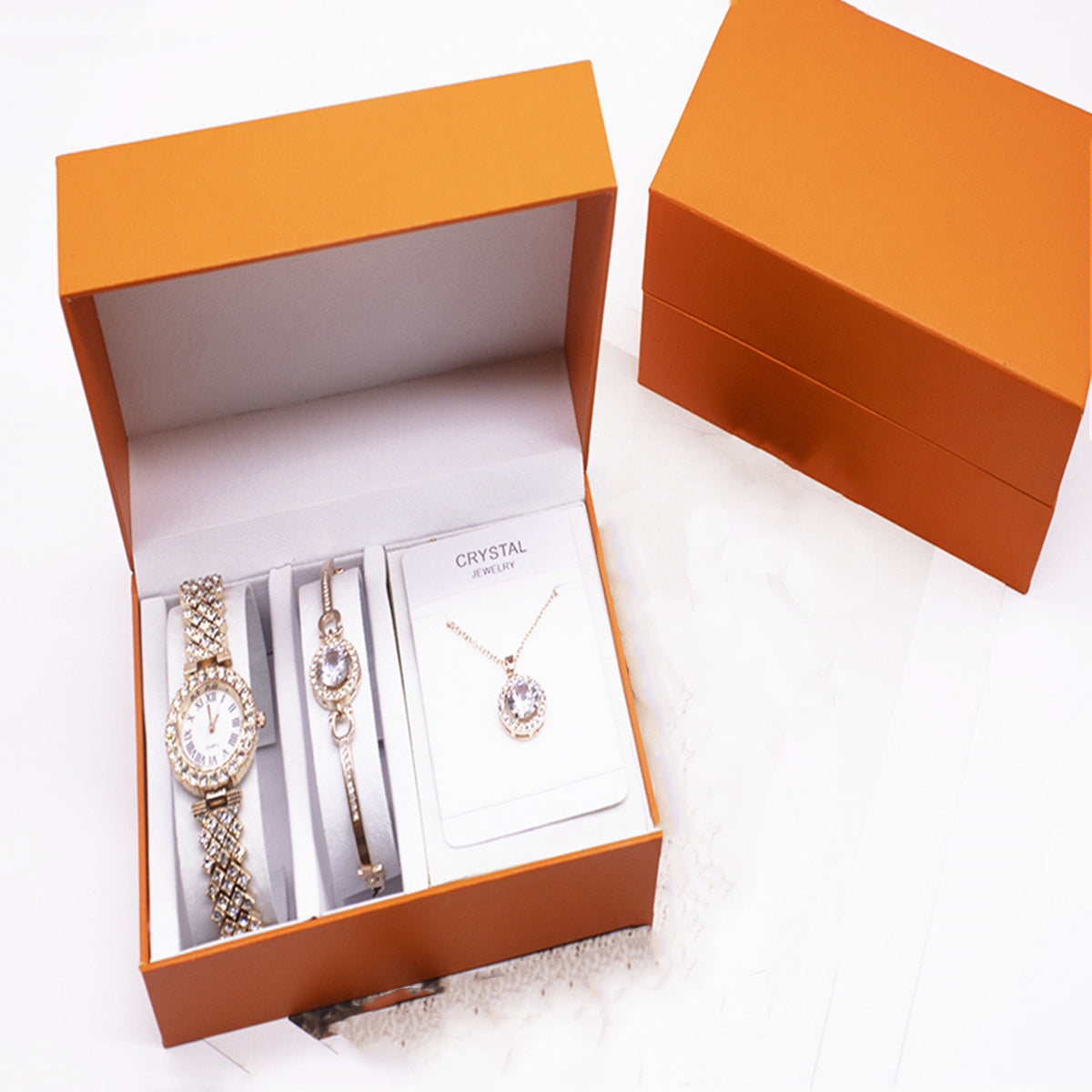 Rhinestone watch and bracelet set with necklace - view 1