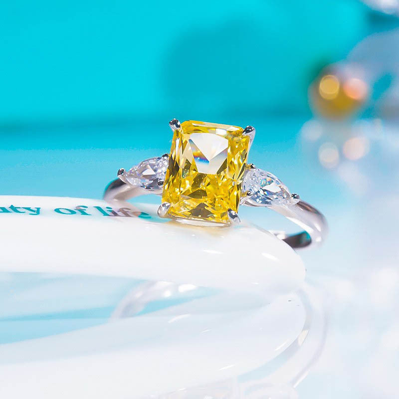 Women's S925 rectangular rhinestone ring