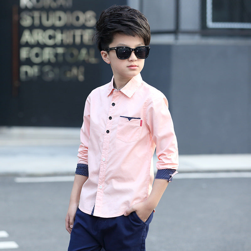Boys pink polka dot lapel shirt
