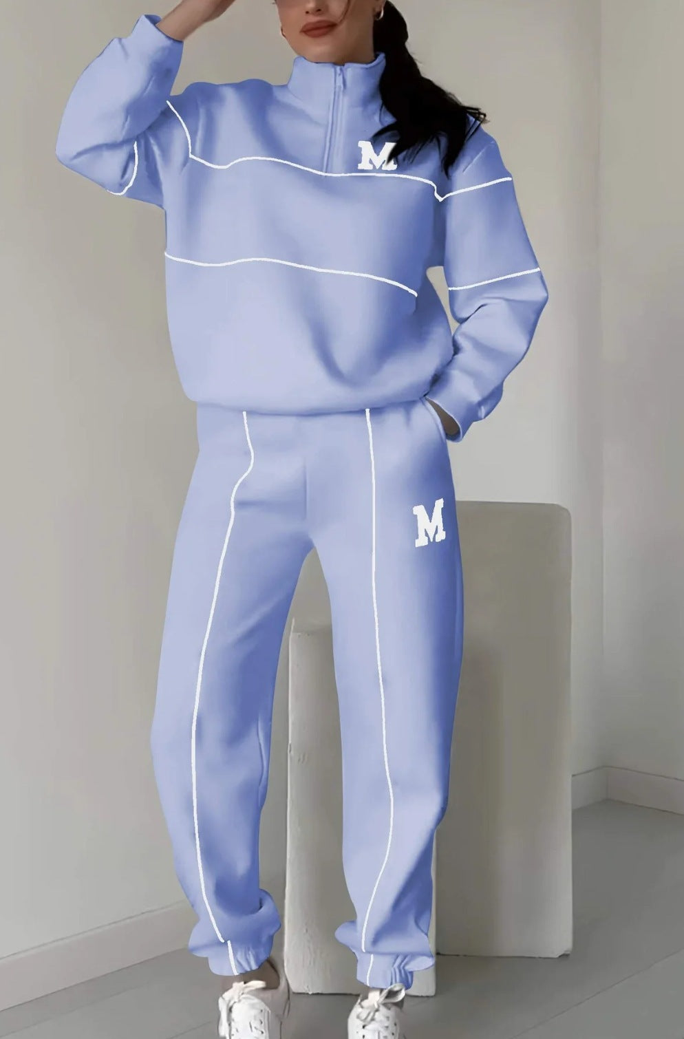 Women's light blue letter sweater & pants set