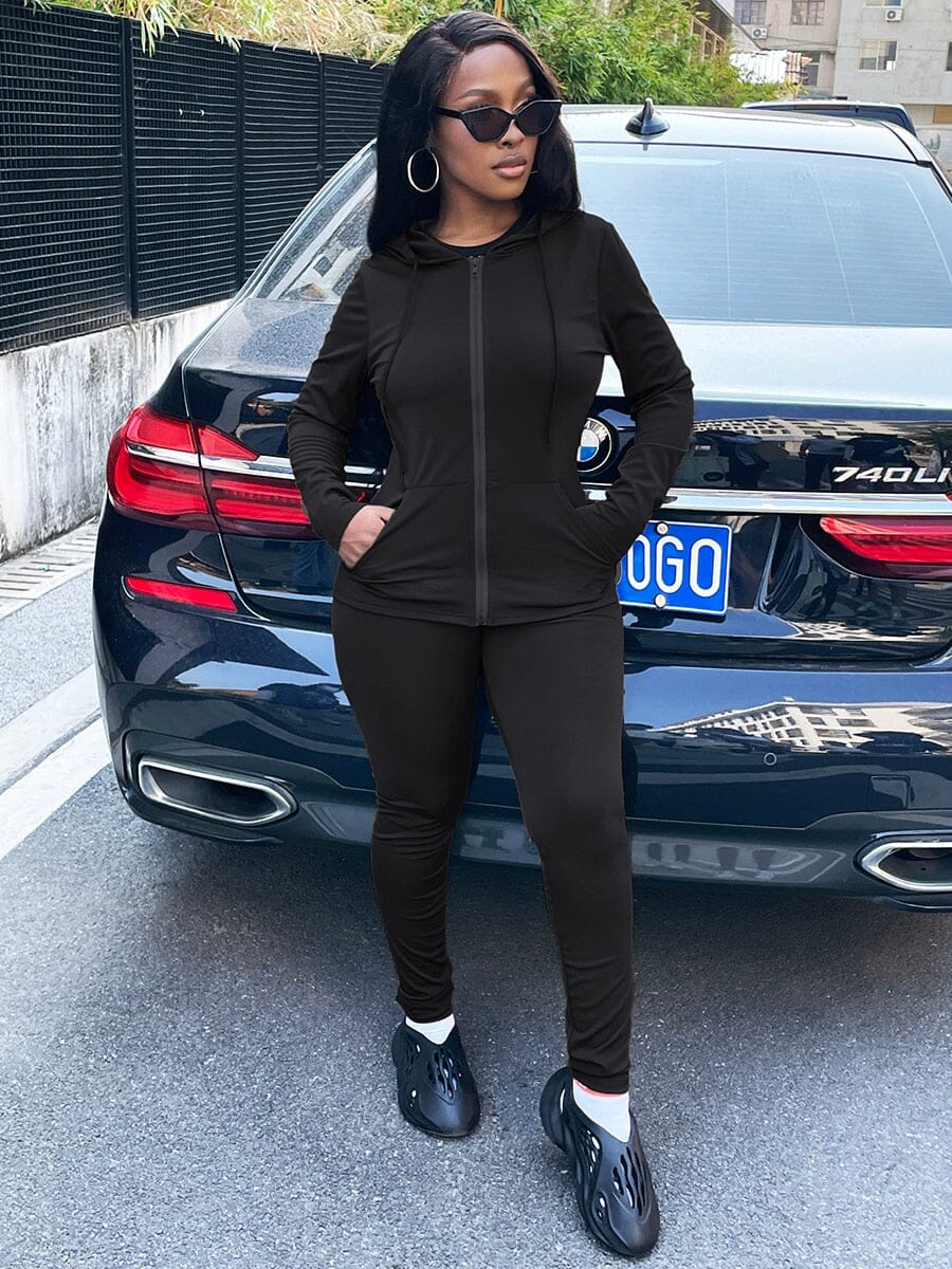 Women's black hooded tracksuit