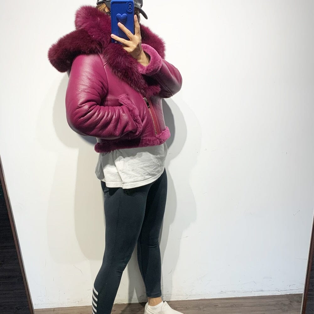 Alternate view: Women's hooded lamb fur jacket