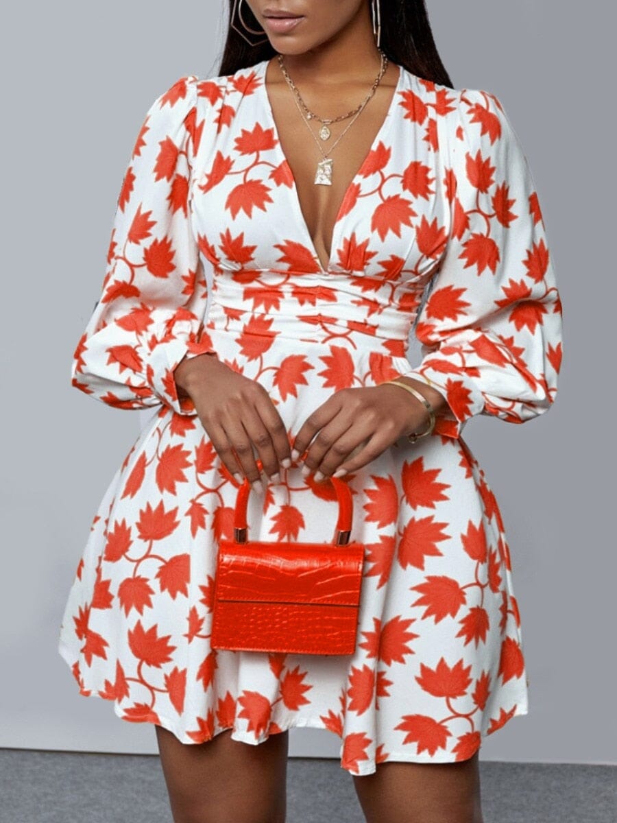 Women's red maple print dress