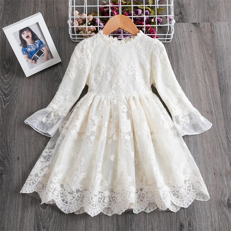 Girls white princess wedding dress