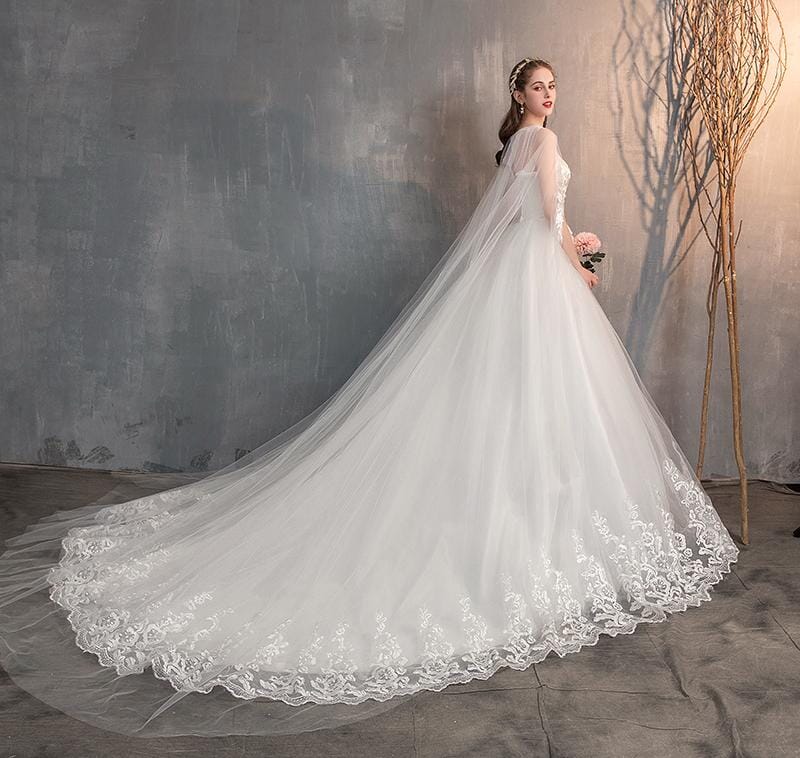 Women's off white with train wedding story gown