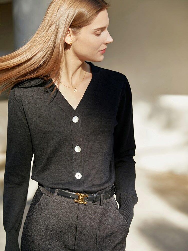 Women's black v-neck cardigans