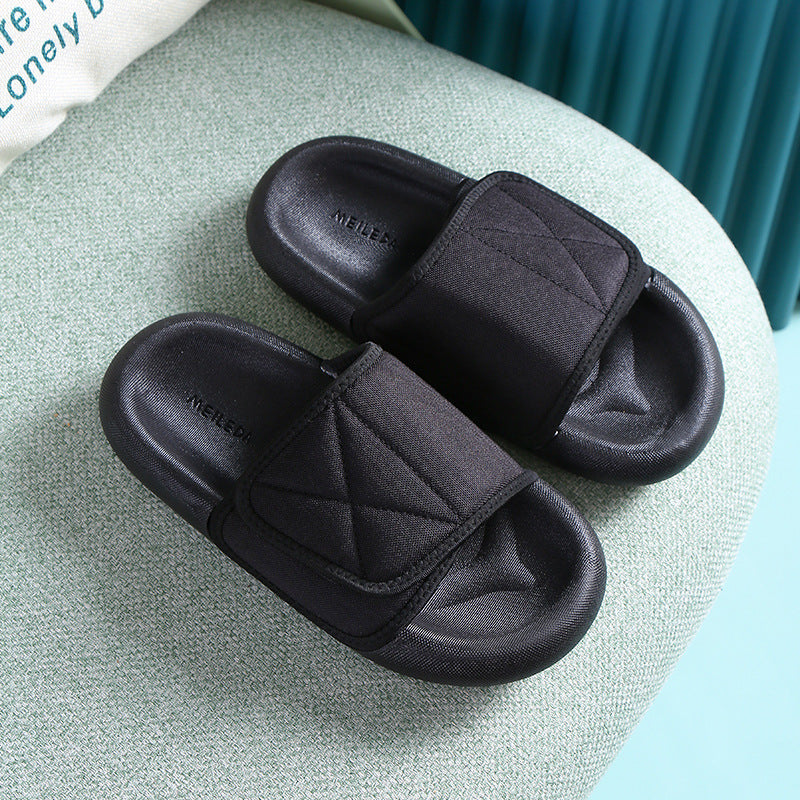 Women's black velcro canvas slippers