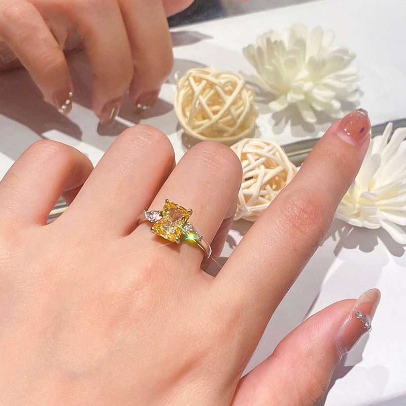 Women's S925 rectangular rhinestone ring