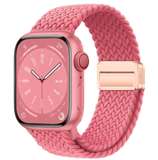 Unisex fresh pink rose buckle woven loop watch band