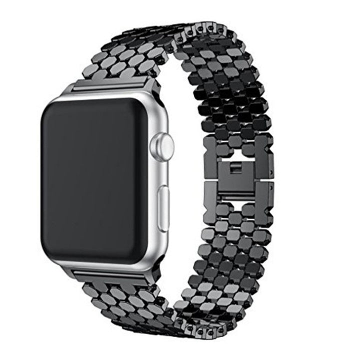 Black fish scale stainless steel smart watch band