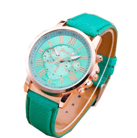 Retro colorful faux leather strap watch - view 10