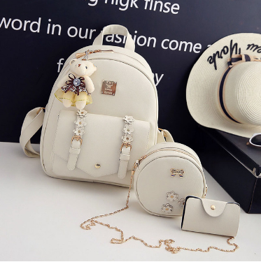Girls white 3pcs leather backpack set
