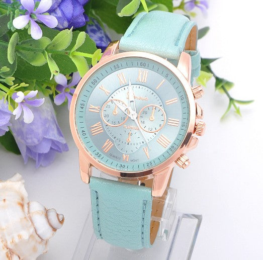 Retro colorful faux leather strap watch - view 4