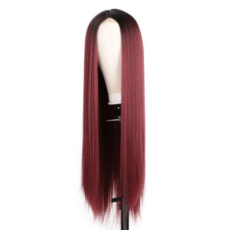Women's red long straight wig