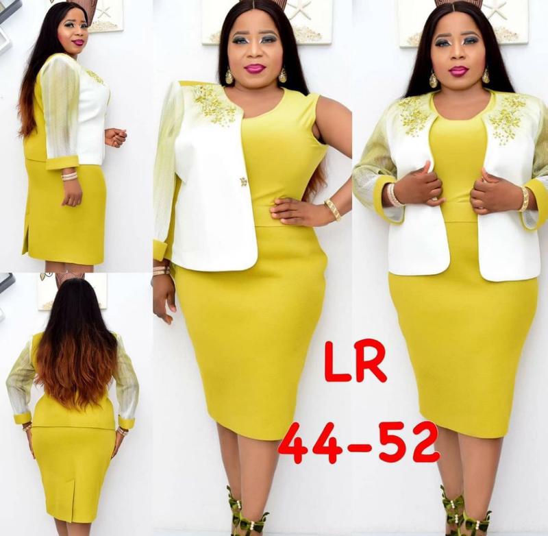 Women's yellow plus size dress & jacket set