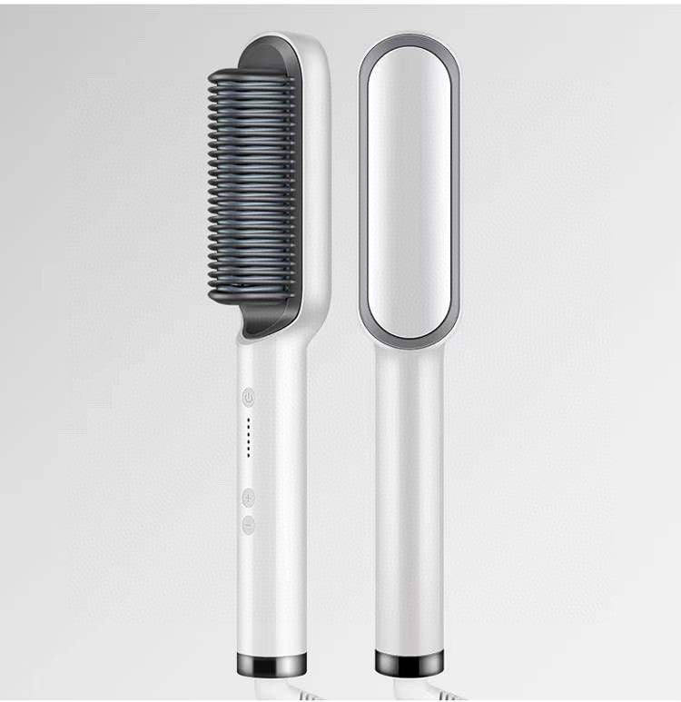 Unisex white 2 in 1 hair straightener comb