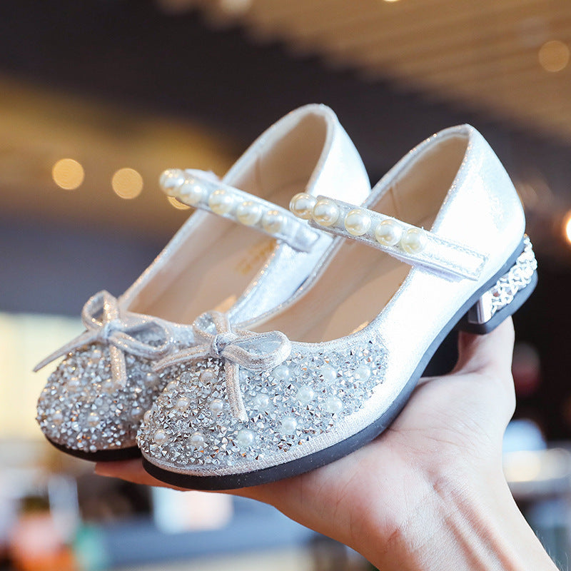 Girls silver princess crystal shoes