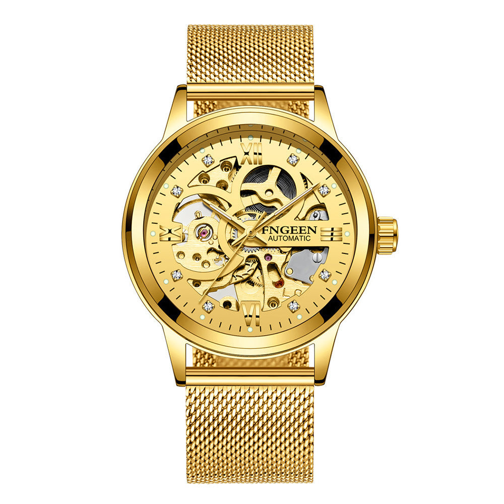 Unisex golden mesh belt luminous watch