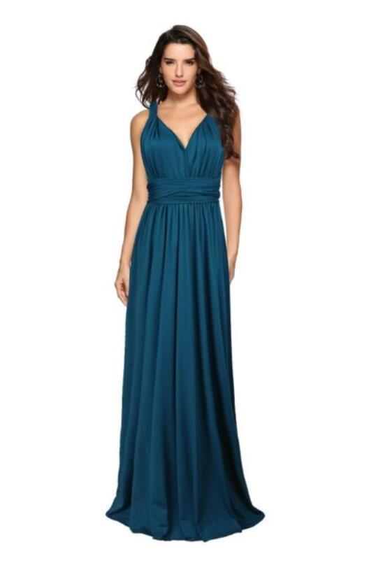 Women's dark blue backless maxi dress