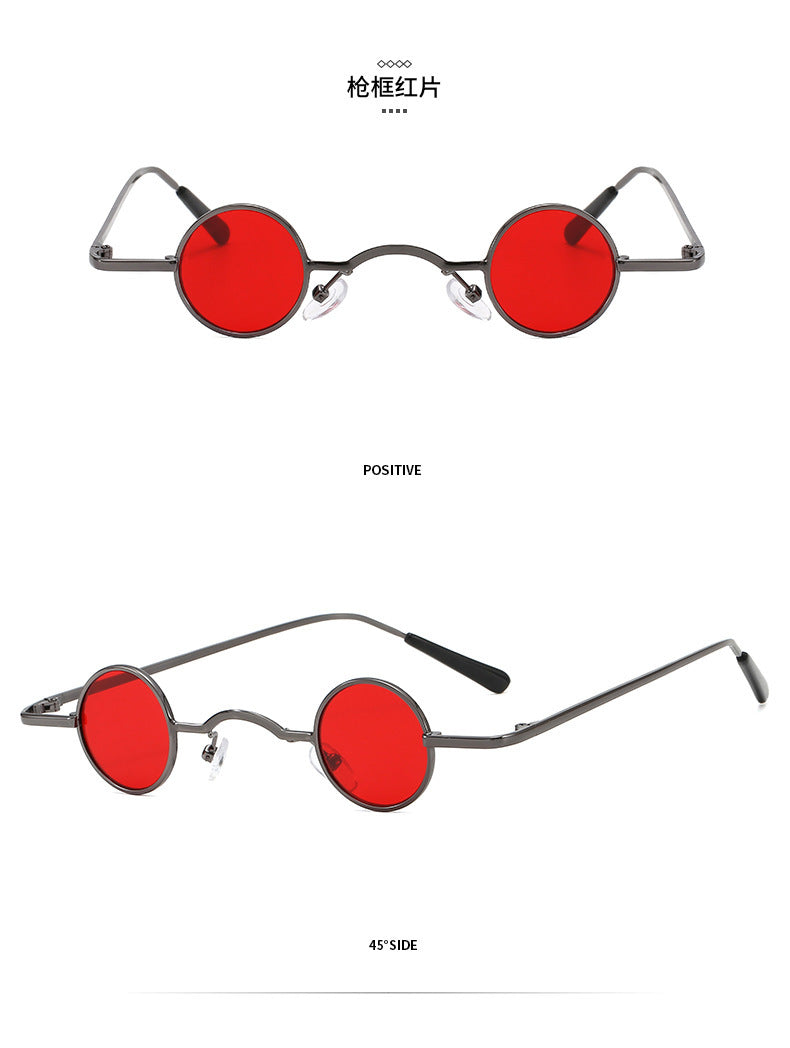 Unisex black red small round sunglasses