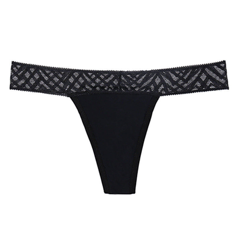 Women's black nylon lace thong