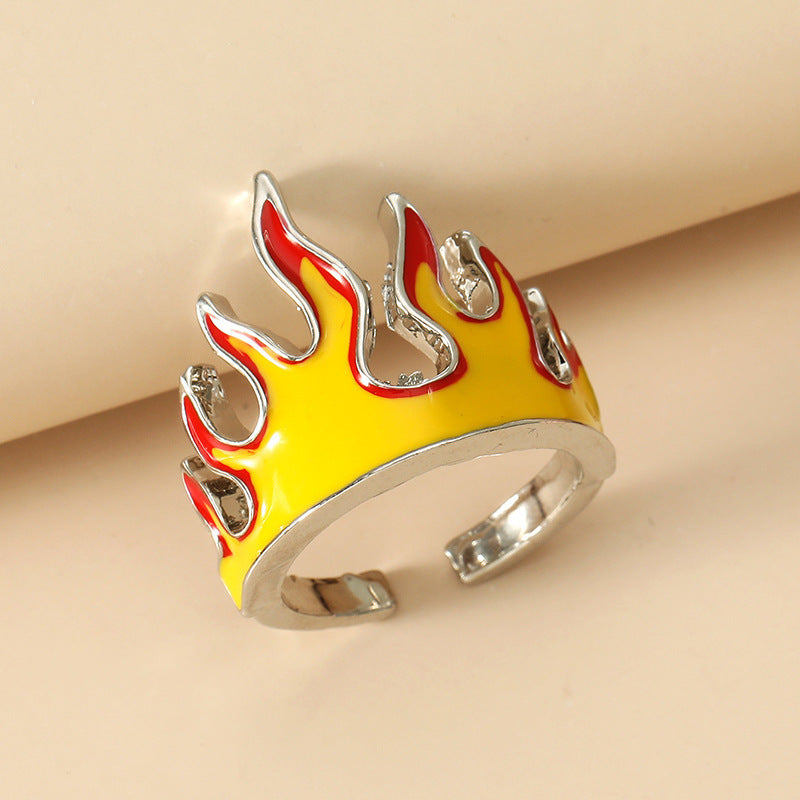 Unisex yellow goth flame open ring