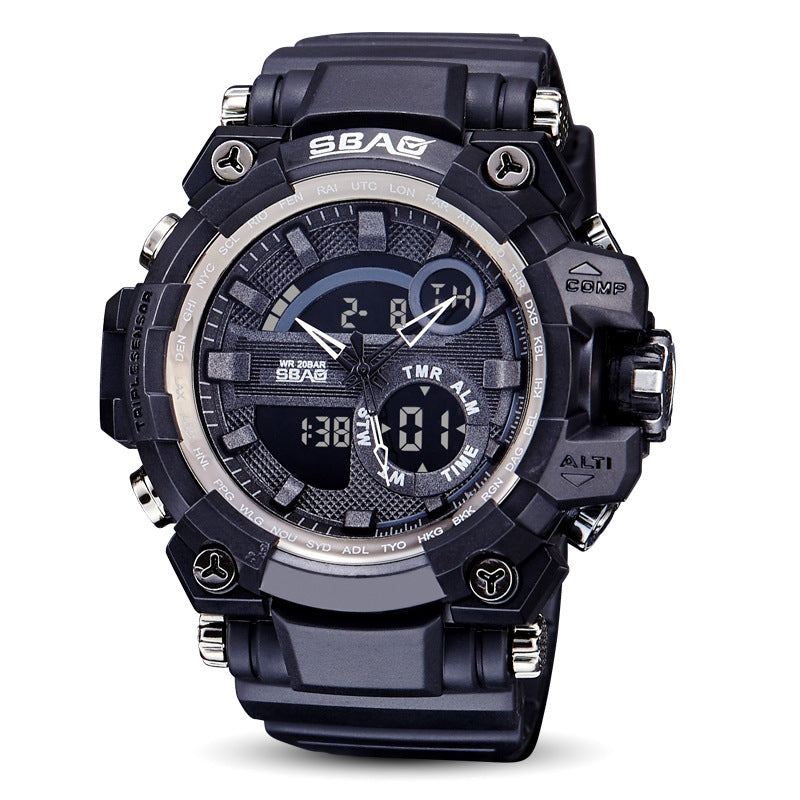 Unisex black dual display LED watch