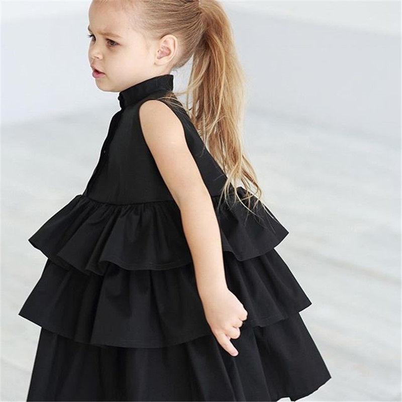 Girls black solid sleeveless dress